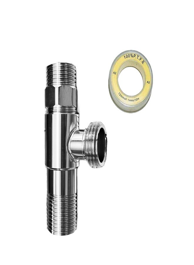 Aitchcy Brass Tee Connector | 15mm (1/2"BSP) Inner & Outer Thread | Polished CP Finish | Multi-Functional 3-Way Pipe Fitting for Water Supply with Teflone Tape | 3 Way Tee Mix (3 Way Tee with Adapter) - Image 1